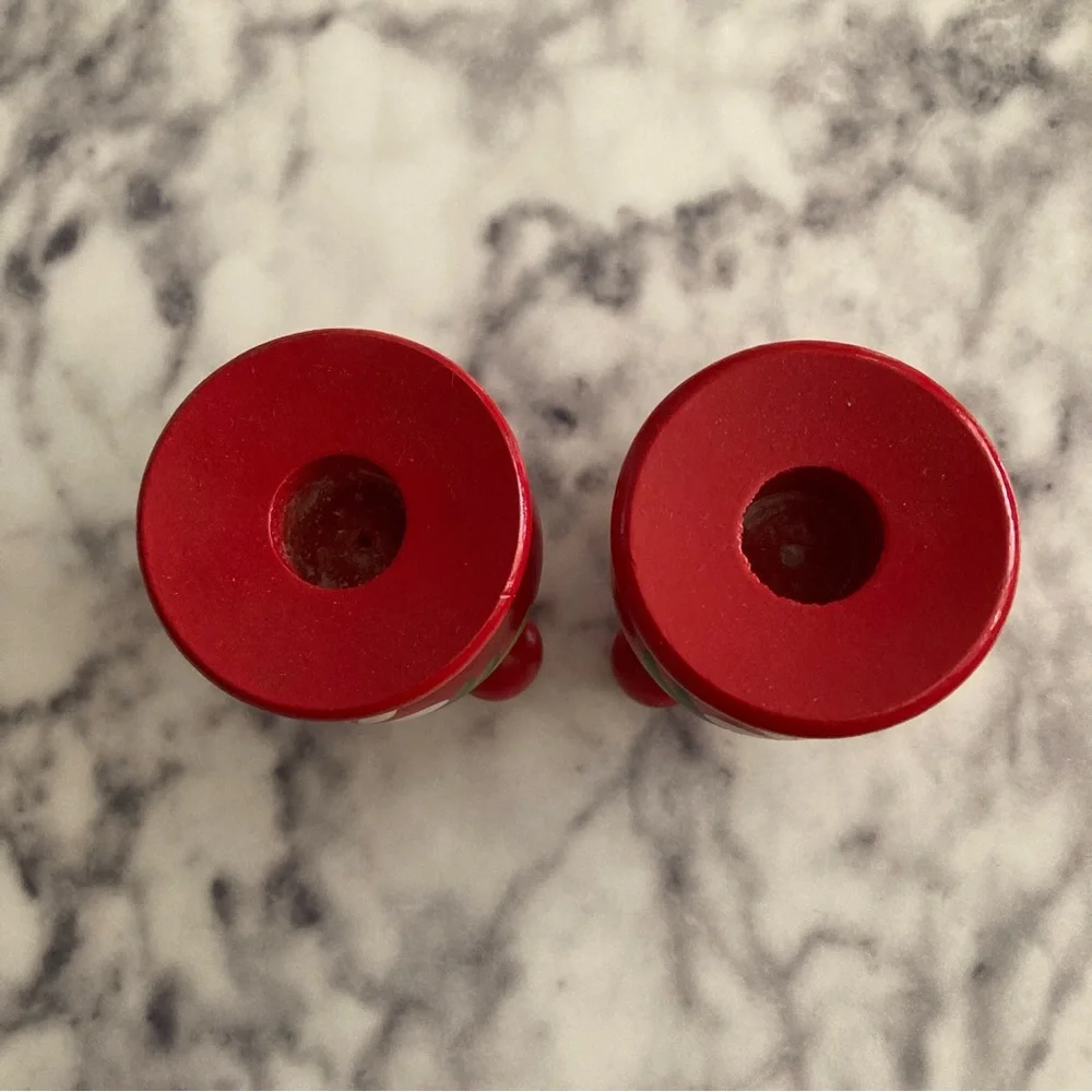 Vintage Swedish Red Floral Folk Art Candle Stick Holders Shelf Decor